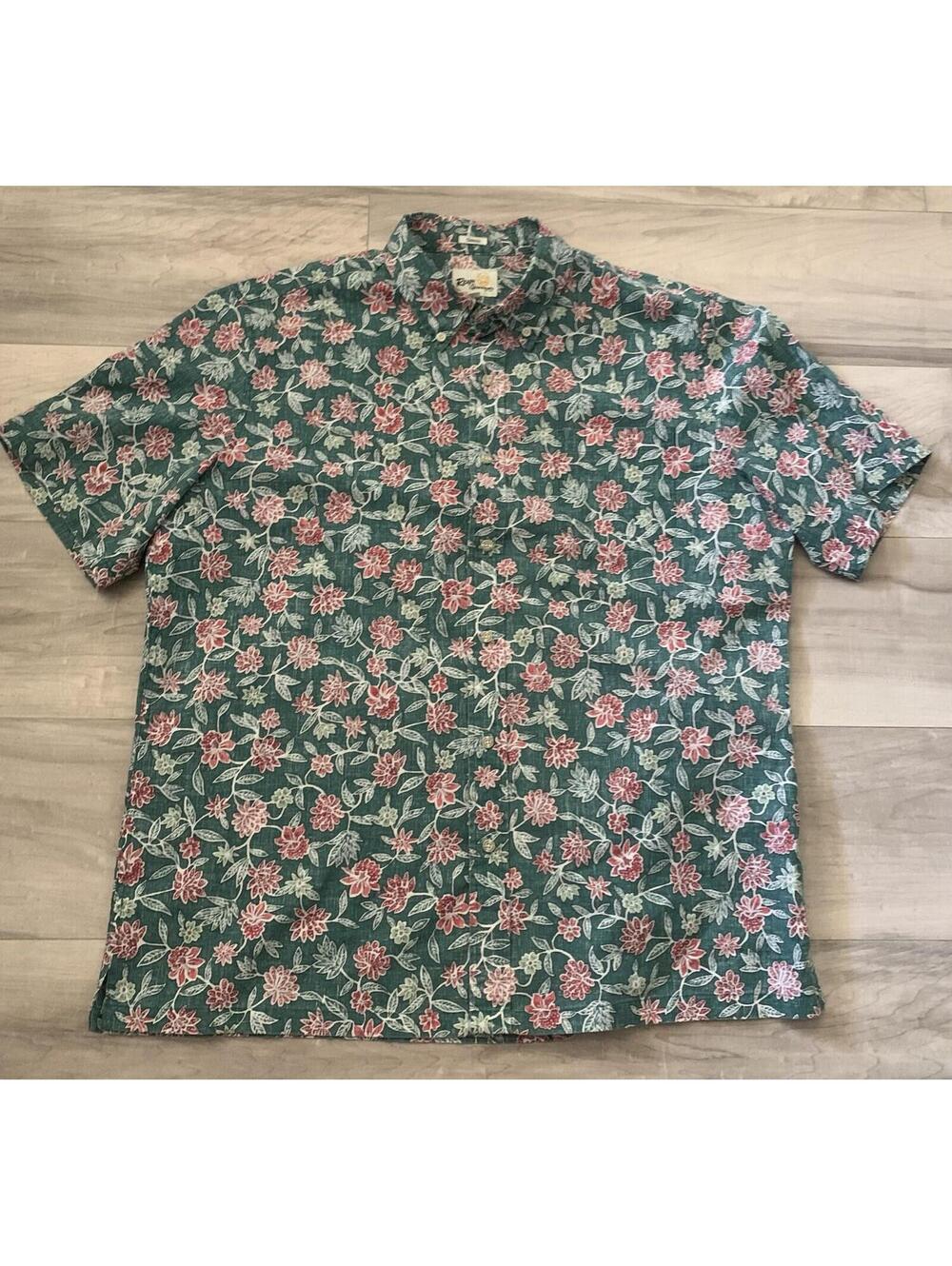 Reyn Spooner Classic Button Up Shirt Reverse Print Green Floral Hawaiian SZ XL